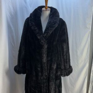 Terry Lewis full length black faux fur mink coat/jacket mob wife Sz M